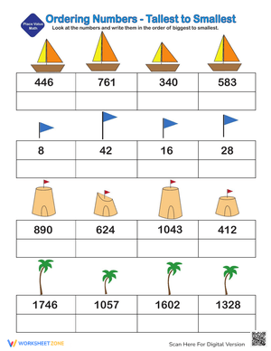 Base 10 Tallest to Shortest Worksheet