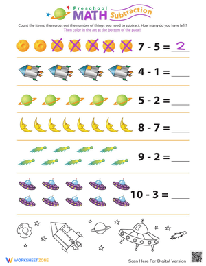 Subtraction Space Worksheet