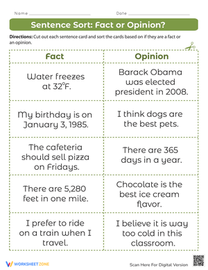 Fact or Opinion Worksheet