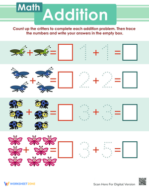 Bug Addition Worksheet for Kids