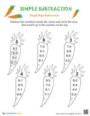 Simple Subtraction Carrots Worksheet