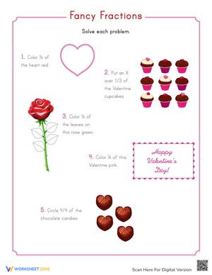 Valentine Fractions Worksheet: Math Practice
