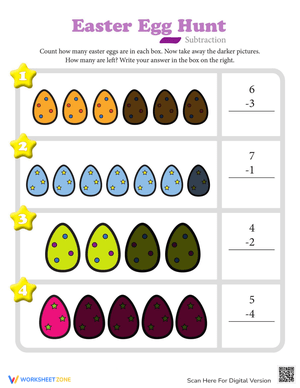 Subtraction Action Worksheet for Kids