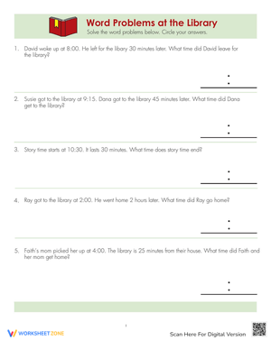 Telling Time Word Problems Worksheet