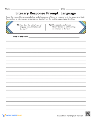 Literary Response Prompt Worksheet