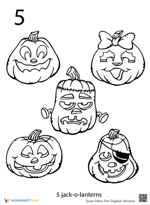 Learn Number 5 with Jack-o'-Lanterns