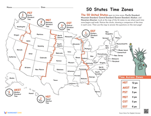 USA Time Zones Worksheet