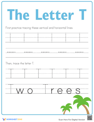 Practice Tracing the Letter T for Preschool