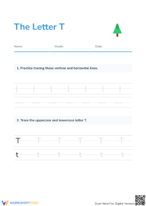 Printable Letter T Tracing Worksheet | Kindergarten ELA