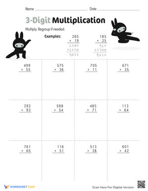 3-Digit by 2-Digit Multiplication Worksheet