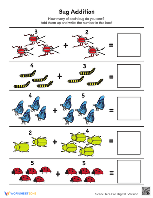 Fun Bug Picture Addition Worksheet