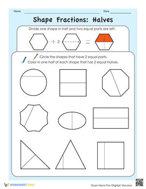 Shape Fractions: Halves Practice