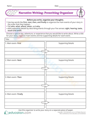 Prewriting Organizer for Narrative Writing