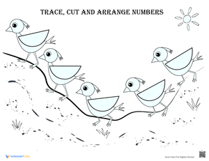 Trace, Cut, and Arrange Numbers with Cartoon Birds