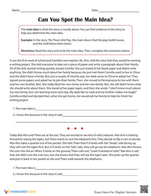 Identifying the Main Idea Worksheet