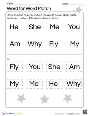 Word Matching Activity for Kids