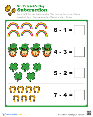 St. Patty's Subtraction Worksheet: Math Fun