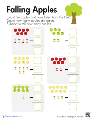 Apples Subtraction First Grade Math Worksheet