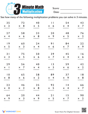 3-Minute Math Multiplication Worksheet