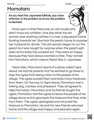 Creative Writing: Momotaro's Ending Worksheet