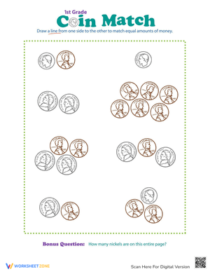 Coin Matching: First Grade Math Worksheet