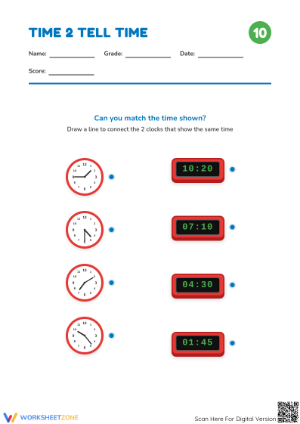Printable Grade 2 Tell Time to 5 Minutes Worksheet
