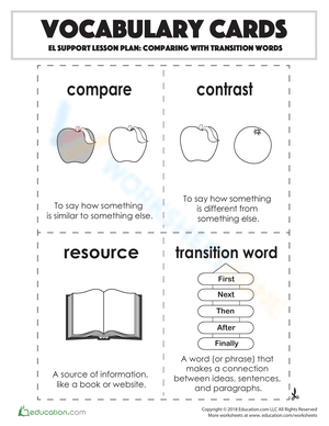 Vocabulary Cards: Comparing with Transition Words