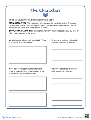 Identifying Book Characters: Reading Worksheet