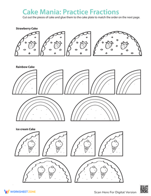 Fraction Math: Cake Mania Fun Worksheet