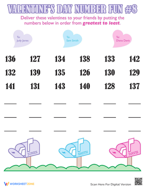 Valentine's Day Numbers: Math Skills Worksheet