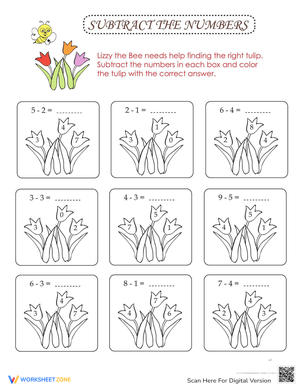 Subtract the Numbers: Bee-Themed Subtraction Practice