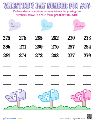 Valentine's Day Number Recognition Worksheet
