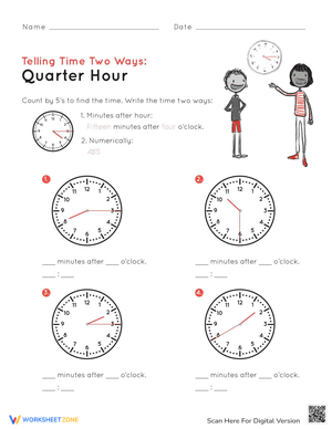 Telling Time Quarter Hour Practice