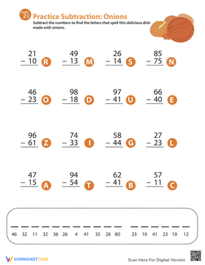 Veggie Two-Digit Subtraction Worksheet