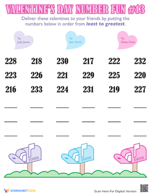 Valentine's Day Numbers Worksheet