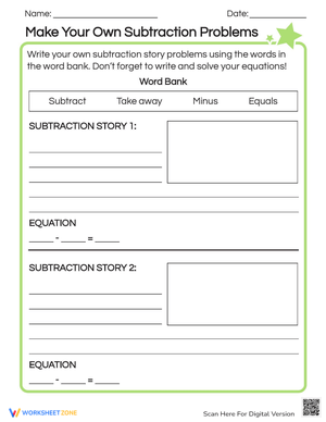 Make Your Own Subtraction Problems Worksheet
