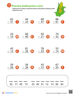 Veggie Two-Digit Subtraction Fun