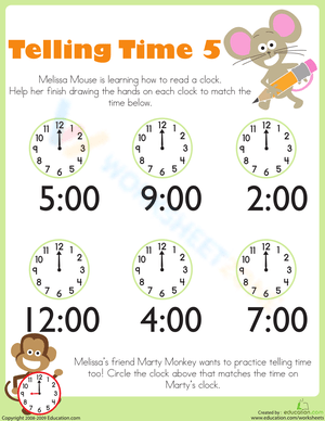 Telling Time to the Hour: A Kindergarten Worksheet