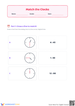Essential Telling Time Practice | Grade 2 Match the Clocks