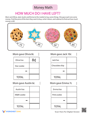 How Much for That Cookie? Money Math Worksheet