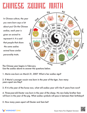 Chinese Zodiac Math Worksheet: Practice Fun