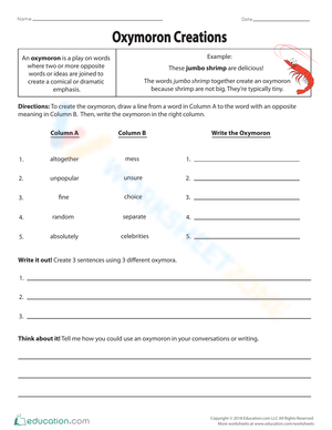 Oxymoron Creations Worksheet