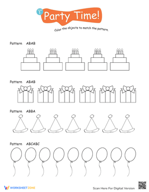 Color Pattern Party Time Worksheet