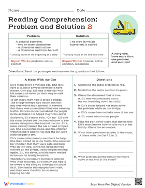 Reading Comprehension: Problem and Solution Worksheet