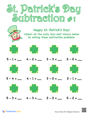 St. Patrick's Day Subtraction Worksheet