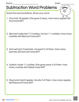 Subtraction Word Problems: Practice