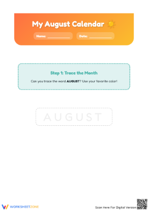 Printable August Calendar Worksheet for Preschool Math
