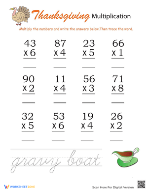 Thanksgiving Math Worksheet for Elementary Students
