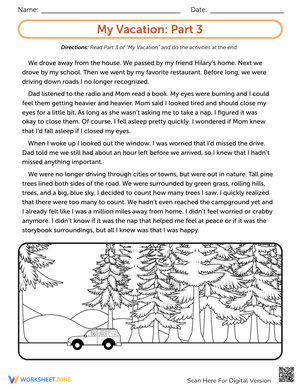 My Vacation: Part Three Writing Activity