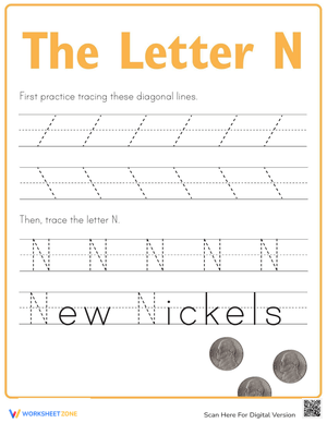 Learn to Write Letter N with Nickels